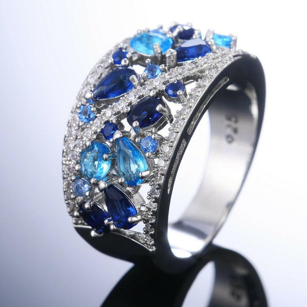 new womens blue aquamarine s925 ring - Picture 4 of 7
